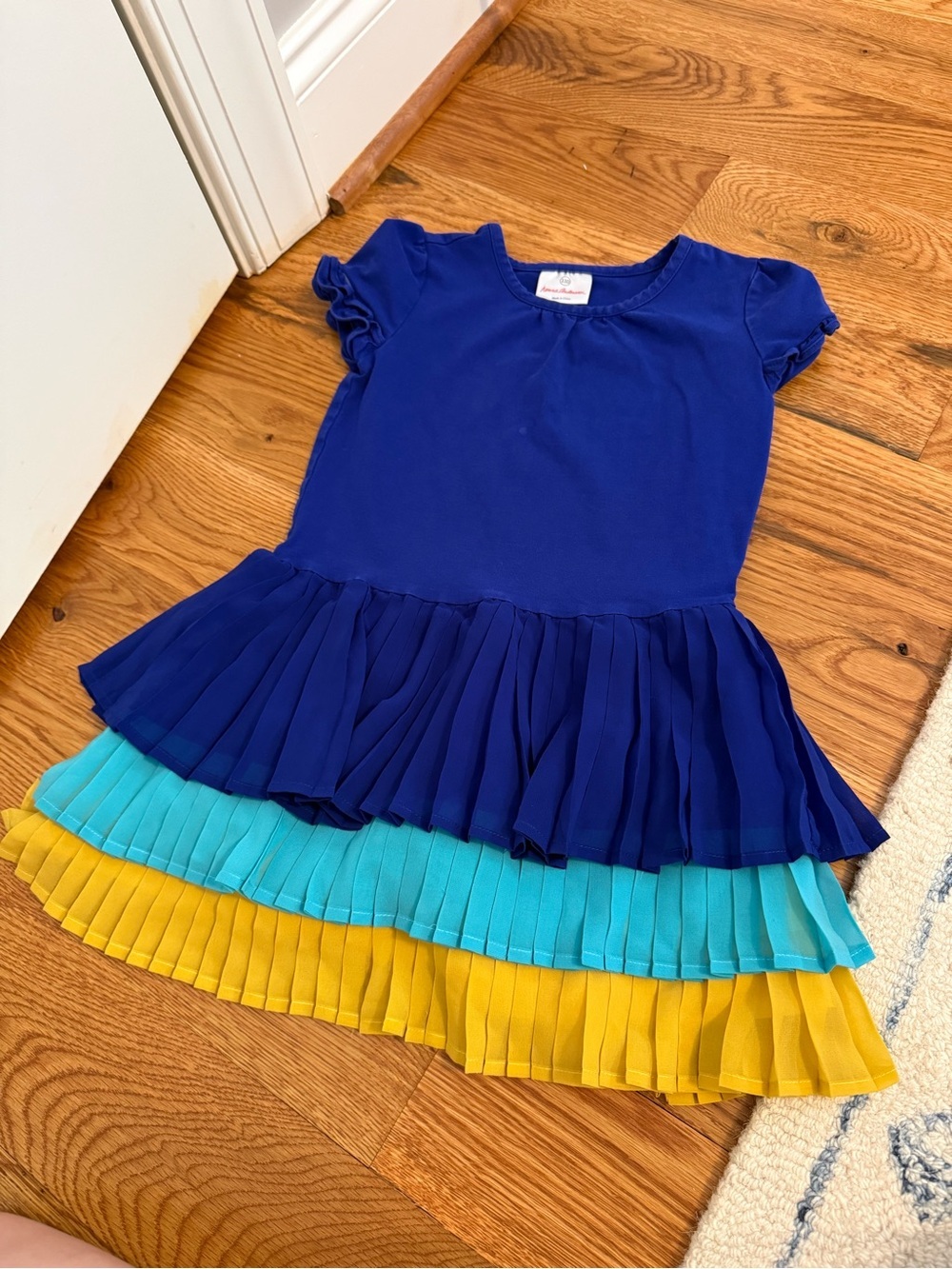 Hanna Andersson Tiered Ruffle Dress Blue Teal Yellow Size 110 cm US 5